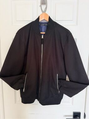 Zara Black Bomber Jacket with Silver Zippers